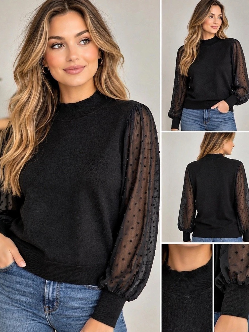 Vince Camuto Black Polka Dot Sleeve Size Medium